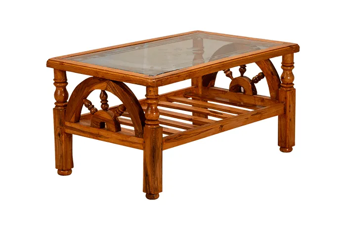 VIVDeal Glass Teak Center Table 2